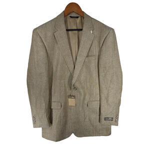 Vtg Jos A Bank Mens 44 Tan Beige Blazer Coat Linen Silk Herringbone Tropical NWT